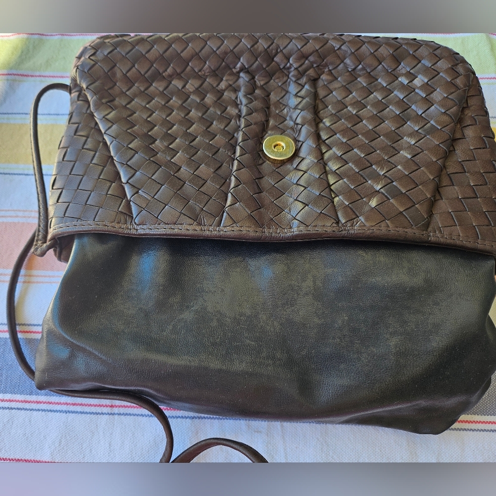 Vintage Cosci Hand Made In Italy Brown Woven Leather Crossbody Bag - Picture 7 of 9